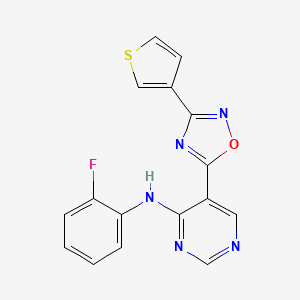 molecular formula C16H10FN5OS B2668031 N-(2-fluorophenyl)-5-(3-(thiophen-3-yl)-1,2,4-oxadiazol-5-yl)pyrimidin-4-amine CAS No. 2034244-14-7