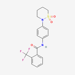 molecular formula C18H17F3N2O3S B2668039 N-[4-(1,1-dioxo-1lambda6,2-thiazinan-2-yl)phenyl]-2-(trifluoromethyl)benzamide CAS No. 899979-60-3