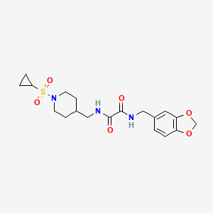 molecular formula C19H25N3O6S B2668094 N-[(2H-1,3-benzodioxol-5-yl)methyl]-N'-{[1-(cyclopropanesulfonyl)piperidin-4-yl]methyl}ethanediamide CAS No. 1235071-44-9