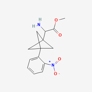 molecular formula C14H16N2O4 B2668208 Methyl 2-amino-2-[3-(2-nitrophenyl)-1-bicyclo[1.1.1]pentanyl]acetate CAS No. 2287263-53-8