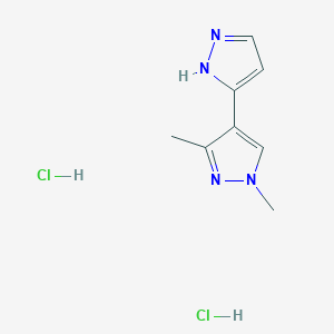 molecular formula C8H12Cl2N4 B2668221 1,3-Dimethyl-4-(1H-pyrazol-5-yl)pyrazole;dihydrochloride CAS No. 2411256-68-1