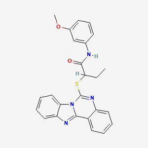 molecular formula C25H22N4O2S B2668335 N-(3-methoxyphenyl)-2-{8,10,17-triazatetracyclo[8.7.0.0^{2,7}.0^{11,16}]heptadeca-1(17),2,4,6,8,11(16),12,14-octaen-9-ylsulfanyl}butanamide CAS No. 688792-93-0
