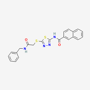 molecular formula C22H18N4O2S2 B2668343 N-(5-((2-(benzylamino)-2-oxoethyl)thio)-1,3,4-thiadiazol-2-yl)-2-naphthamide CAS No. 868974-18-9