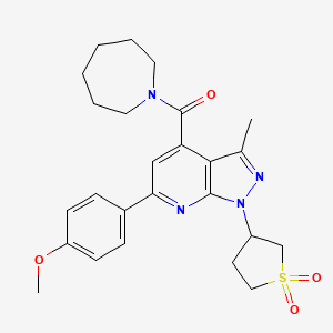 molecular formula C25H30N4O4S B2668364 azepan-1-yl(1-(1,1-dioxidotetrahydrothiophen-3-yl)-6-(4-methoxyphenyl)-3-methyl-1H-pyrazolo[3,4-b]pyridin-4-yl)methanone CAS No. 1021089-87-1