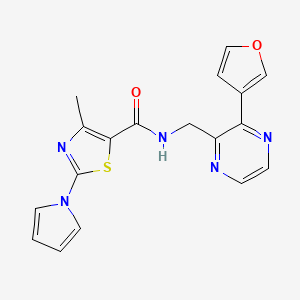 molecular formula C18H15N5O2S B2668375 N-((3-(furan-3-yl)pyrazin-2-yl)methyl)-4-methyl-2-(1H-pyrrol-1-yl)thiazole-5-carboxamide CAS No. 2034423-48-6