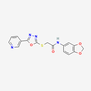 molecular formula C16H12N4O4S B2668381 N-(2H-1,3-benzodioxol-5-yl)-2-{[5-(pyridin-3-yl)-1,3,4-oxadiazol-2-yl]sulfanyl}acetamide CAS No. 850018-70-1