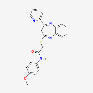molecular formula C23H20N4O2S B2668485 N-(4-methoxyphenyl)-2-{[4-(pyridin-2-yl)-3H-1,5-benzodiazepin-2-yl]sulfanyl}acetamide CAS No. 1189482-46-9