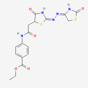 ethyl 4-(2-((E)-4-oxo-2-((E)-(2-oxothiazolidin-4-ylidene)hydrazono)thiazolidin-5-yl)acetamido)benzoate