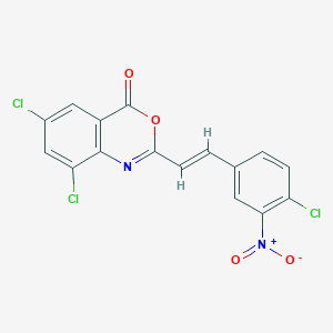 molecular formula C16H7Cl3N2O4 B2668521 6,8-dichloro-2-[(E)-2-(4-chloro-3-nitrophenyl)ethenyl]-4H-3,1-benzoxazin-4-one CAS No. 1025679-04-2