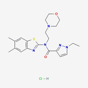 molecular formula C21H28ClN5O2S B2668524 N-(5,6-dimethylbenzo[d]thiazol-2-yl)-1-ethyl-N-(2-morpholinoethyl)-1H-pyrazole-3-carboxamide hydrochloride CAS No. 1189693-83-1