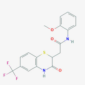 molecular formula C18H15F3N2O3S B2668564 N-(2-methoxyphenyl)-2-[3-oxo-6-(trifluoromethyl)-3,4-dihydro-2H-1,4-benzothiazin-2-yl]acetamide CAS No. 307504-60-5
