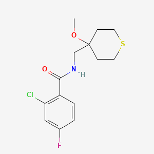 molecular formula C14H17ClFNO2S B2668642 2-chloro-4-fluoro-N-((4-methoxytetrahydro-2H-thiopyran-4-yl)methyl)benzamide CAS No. 2034398-35-9