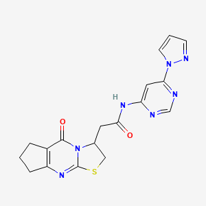 N-(6-(1H-pyrazol-1-yl)pyrimidin-4-yl)-2-(5-oxo-2,3,5,6,7,8-hexahydrocyclopenta[d]thiazolo[3,2-a]pyrimidin-3-yl)acetamide