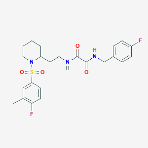 molecular formula C23H27F2N3O4S B2668671 N-{2-[1-(4-fluoro-3-methylbenzenesulfonyl)piperidin-2-yl]ethyl}-N'-[(4-fluorophenyl)methyl]ethanediamide CAS No. 898406-82-1