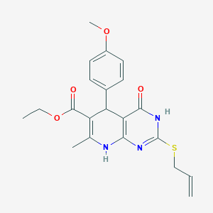molecular formula C21H23N3O4S B2668682 Ethyl 2-(allylthio)-5-(4-methoxyphenyl)-7-methyl-4-oxo-3,4,5,8-tetrahydropyrido[2,3-d]pyrimidine-6-carboxylate CAS No. 946206-96-8