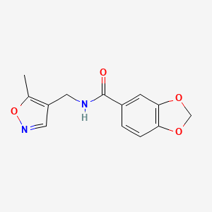 molecular formula C13H12N2O4 B2668724 N-((5-methylisoxazol-4-yl)methyl)benzo[d][1,3]dioxole-5-carboxamide CAS No. 2034261-76-0