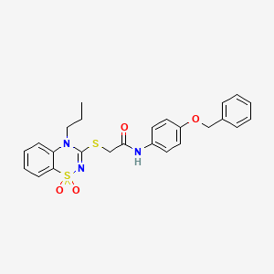 molecular formula C25H25N3O4S2 B2668734 N-(4-(benzyloxy)phenyl)-2-((1,1-dioxido-4-propyl-4H-benzo[e][1,2,4]thiadiazin-3-yl)thio)acetamide CAS No. 892361-12-5