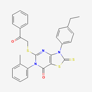 3-(4-Ethylphenyl)-6-(2-methylphenyl)-5-phenacylsulfanyl-2-sulfanylidene-[1,3]thiazolo[4,5-d]pyrimidin-7-one