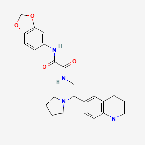 molecular formula C25H30N4O4 B2668830 N-(2H-1,3-BENZODIOXOL-5-YL)-N'-[2-(1-METHYL-1,2,3,4-TETRAHYDROQUINOLIN-6-YL)-2-(PYRROLIDIN-1-YL)ETHYL]ETHANEDIAMIDE CAS No. 922012-54-2