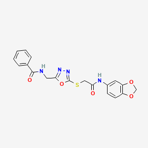 molecular formula C19H16N4O5S B2668834 N-{[5-({[(2H-1,3-benzodioxol-5-yl)carbamoyl]methyl}sulfanyl)-1,3,4-oxadiazol-2-yl]methyl}benzamide CAS No. 872613-49-5