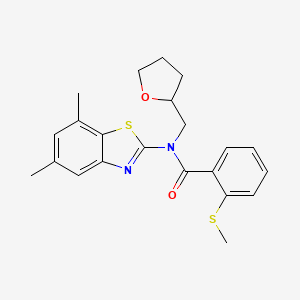 molecular formula C22H24N2O2S2 B2668877 N-(5,7-dimethylbenzo[d]thiazol-2-yl)-2-(methylthio)-N-((tetrahydrofuran-2-yl)methyl)benzamide CAS No. 920232-63-9