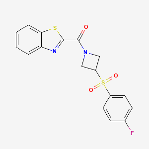 molecular formula C17H13FN2O3S2 B2668890 Benzo[d]thiazol-2-yl(3-((4-fluorophenyl)sulfonyl)azetidin-1-yl)methanone CAS No. 1797688-88-0