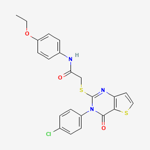 molecular formula C22H18ClN3O3S2 B2668898 2-{[3-(4-chlorophenyl)-4-oxo-3H,4H-thieno[3,2-d]pyrimidin-2-yl]sulfanyl}-N-(4-ethoxyphenyl)acetamide CAS No. 440325-33-7