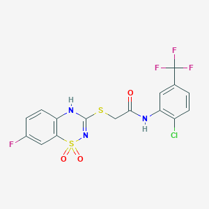 molecular formula C16H10ClF4N3O3S2 B2668952 N-[2-chloro-5-(trifluoromethyl)phenyl]-2-[(7-fluoro-1,1-dioxo-4H-1lambda6,2,4-benzothiadiazin-3-yl)sulfanyl]acetamide CAS No. 886955-54-0