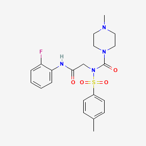 molecular formula C21H25FN4O4S B2669005 N-(2-((2-fluorophenyl)amino)-2-oxoethyl)-4-methyl-N-tosylpiperazine-1-carboxamide CAS No. 887196-89-6