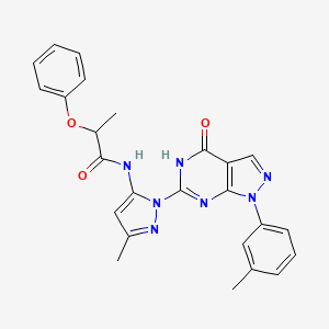 molecular formula C25H23N7O3 B2669183 N-{3-methyl-1-[1-(3-methylphenyl)-4-oxo-1H,4H,5H-pyrazolo[3,4-d]pyrimidin-6-yl]-1H-pyrazol-5-yl}-2-phenoxypropanamide CAS No. 1171466-23-1