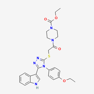 molecular formula C27H30N6O4S B2669196 ethyl 4-(2-((4-(4-ethoxyphenyl)-5-(1H-indol-3-yl)-4H-1,2,4-triazol-3-yl)thio)acetyl)piperazine-1-carboxylate CAS No. 852167-52-3