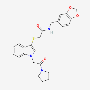 molecular formula C24H25N3O4S B2669204 N-[(2H-1,3-BENZODIOXOL-5-YL)METHYL]-2-({1-[2-OXO-2-(PYRROLIDIN-1-YL)ETHYL]-1H-INDOL-3-YL}SULFANYL)ACETAMIDE CAS No. 877659-10-4
