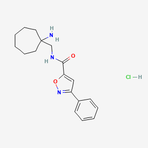 molecular formula C18H24ClN3O2 B2669234 N-[(1-Aminocycloheptyl)methyl]-3-phenyl-1,2-oxazole-5-carboxamide;hydrochloride CAS No. 1596302-22-5