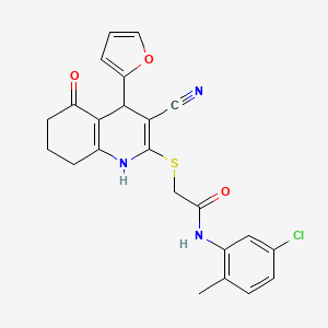 molecular formula C23H20ClN3O3S B2669236 N-(5-chloro-2-methylphenyl)-2-{[3-cyano-4-(furan-2-yl)-5-oxo-1,4,5,6,7,8-hexahydroquinolin-2-yl]sulfanyl}acetamide CAS No. 370851-26-6