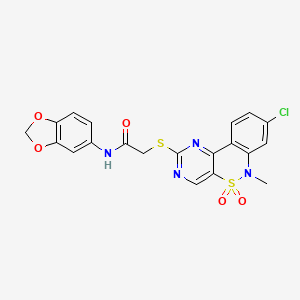 molecular formula C20H15ClN4O5S2 B2669287 N-1,3-benzodioxol-5-yl-2-[(8-chloro-6-methyl-5,5-dioxido-6H-pyrimido[5,4-c][2,1]benzothiazin-2-yl)thio]acetamide CAS No. 1115413-83-6