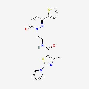 molecular formula C19H17N5O2S2 B2669325 4-methyl-N-(2-(6-oxo-3-(thiophen-2-yl)pyridazin-1(6H)-yl)ethyl)-2-(1H-pyrrol-1-yl)thiazole-5-carboxamide CAS No. 1219911-56-4