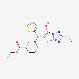 Ethyl 1-((2-ethyl-6-hydroxythiazolo[3,2-b][1,2,4]triazol-5-yl)(thiophen-2-yl)methyl)piperidine-3-carboxylate