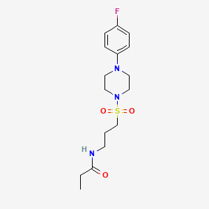molecular formula C16H24FN3O3S B2669366 N-(3-((4-(4-fluorophenyl)piperazin-1-yl)sulfonyl)propyl)propionamide CAS No. 1021040-51-6