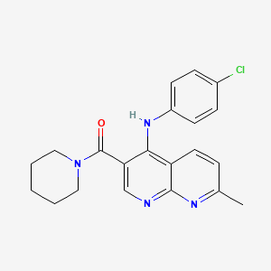 molecular formula C21H21ClN4O B2669389 N-(4-chlorophenyl)-7-methyl-3-(piperidine-1-carbonyl)-1,8-naphthyridin-4-amine CAS No. 1251626-68-2