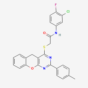 molecular formula C26H19ClFN3O2S B2669395 N-(3-CHLORO-4-FLUOROPHENYL)-2-{[2-(4-METHYLPHENYL)-5H-CHROMENO[2,3-D]PYRIMIDIN-4-YL]SULFANYL}ACETAMIDE CAS No. 899760-75-9