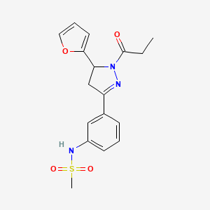 molecular formula C17H19N3O4S B2669410 N-{3-[5-(furan-2-yl)-1-propanoyl-4,5-dihydro-1H-pyrazol-3-yl]phenyl}methanesulfonamide CAS No. 851718-91-7