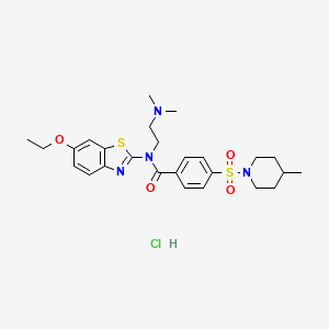 molecular formula C26H35ClN4O4S2 B2669436 N-(2-(dimethylamino)ethyl)-N-(6-ethoxybenzo[d]thiazol-2-yl)-4-((4-methylpiperidin-1-yl)sulfonyl)benzamide hydrochloride CAS No. 1322030-57-8