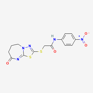 molecular formula C14H13N5O4S2 B2669452 N-(4-NITROPHENYL)-2-({8-OXO-5H,6H,7H,8H-[1,3,4]THIADIAZOLO[3,2-A][1,3]DIAZEPIN-2-YL}SULFANYL)ACETAMIDE CAS No. 851130-60-4