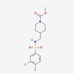 molecular formula C14H18ClFN2O4S B2669486 Methyl 4-((3-chloro-4-fluorophenylsulfonamido)methyl)piperidine-1-carboxylate CAS No. 1234932-27-4