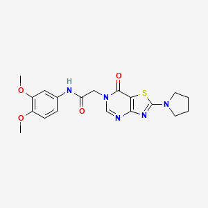 molecular formula C19H21N5O4S B2669487 N-(3,4-dimethoxyphenyl)-2-[7-oxo-2-(pyrrolidin-1-yl)-6H,7H-[1,3]thiazolo[4,5-d]pyrimidin-6-yl]acetamide CAS No. 1223842-85-0