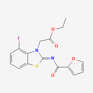 molecular formula C16H13FN2O4S B2669518 ethyl 2-[(2Z)-4-fluoro-2-[(furan-2-carbonyl)imino]-2,3-dihydro-1,3-benzothiazol-3-yl]acetate CAS No. 865249-15-6