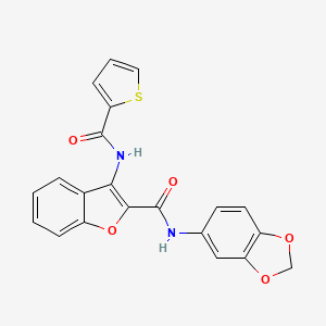 molecular formula C21H14N2O5S B2669541 N-(2H-1,3-benzodioxol-5-yl)-3-(thiophene-2-amido)-1-benzofuran-2-carboxamide CAS No. 872613-09-7