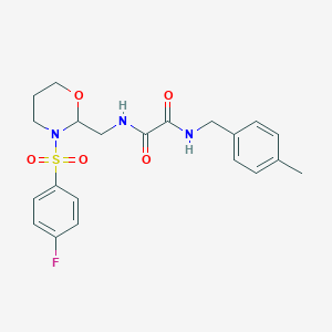 molecular formula C21H24FN3O5S B2669558 N1-((3-((4-fluorophenyl)sulfonyl)-1,3-oxazinan-2-yl)methyl)-N2-(4-methylbenzyl)oxalamide CAS No. 869071-69-2