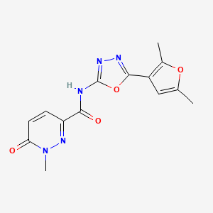 molecular formula C14H13N5O4 B2669629 N-(5-(2,5-dimethylfuran-3-yl)-1,3,4-oxadiazol-2-yl)-1-methyl-6-oxo-1,6-dihydropyridazine-3-carboxamide CAS No. 1286725-50-5