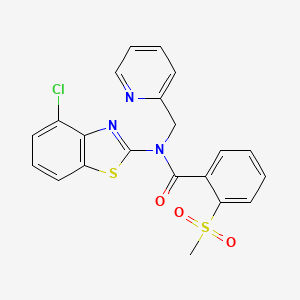 molecular formula C21H16ClN3O3S2 B2669646 N-(4-chloro-1,3-benzothiazol-2-yl)-2-methanesulfonyl-N-[(pyridin-2-yl)methyl]benzamide CAS No. 886942-56-9
